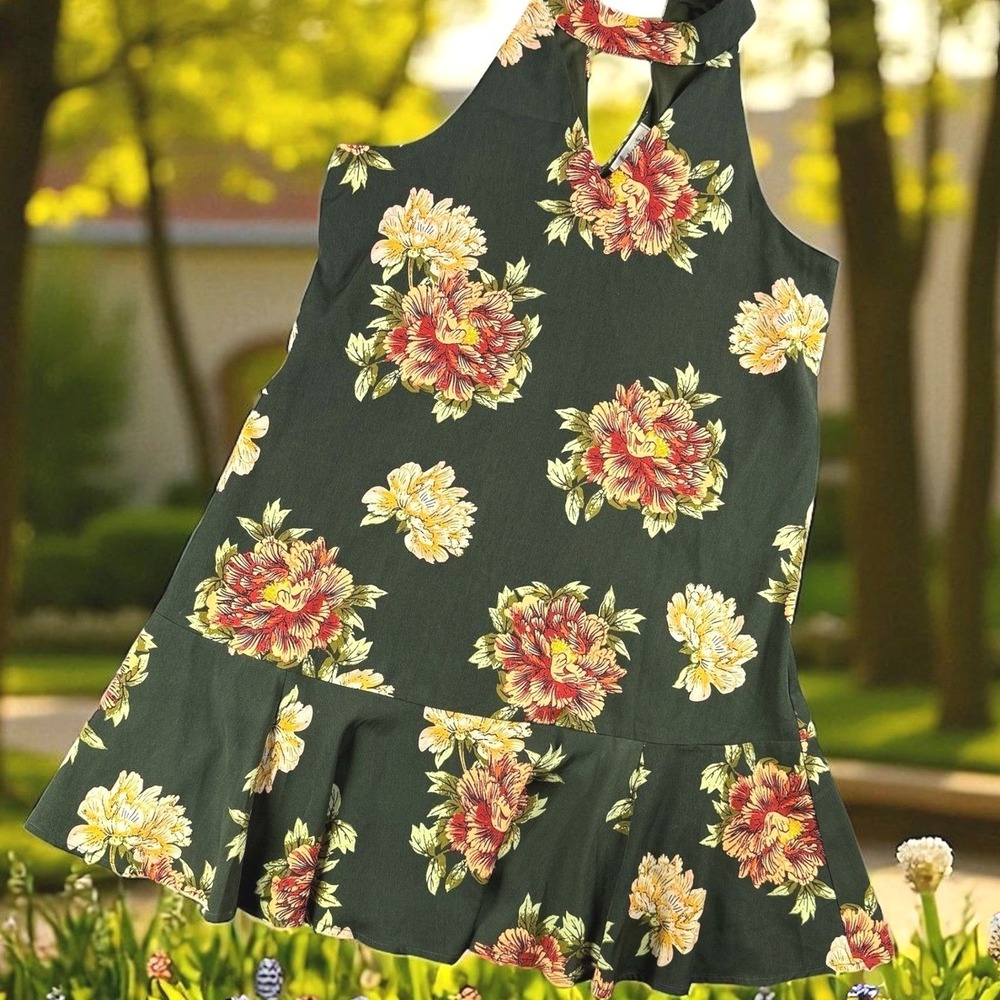 Faveur Halter Dress Women S Boutique Floral Green‎ Red Sleeveless Boho Party